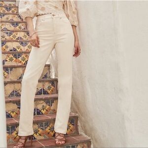 Express Modern Straight Leg Super High Rise Cream Jeans 10 Long / 10 Tall